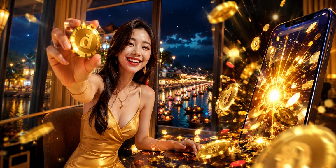 Người chơi dùng điện thoại trải nghiệm casino trực tuyến tại lễ hội Hội An
